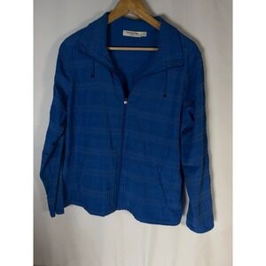 Breckenridge Petite Blue Textured Zip Up Jacket Women's PL Casual Comfort